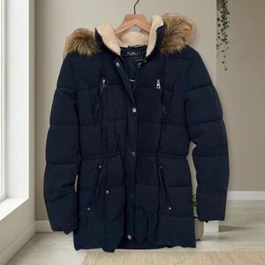 Navy Nautica puffer jacket with faux fur hood